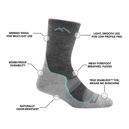 Darn Tough Light Hiker Micro Crew Slate Womens