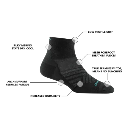 Darn Tough Run 1/4 Ultra Lightweight Black Womens