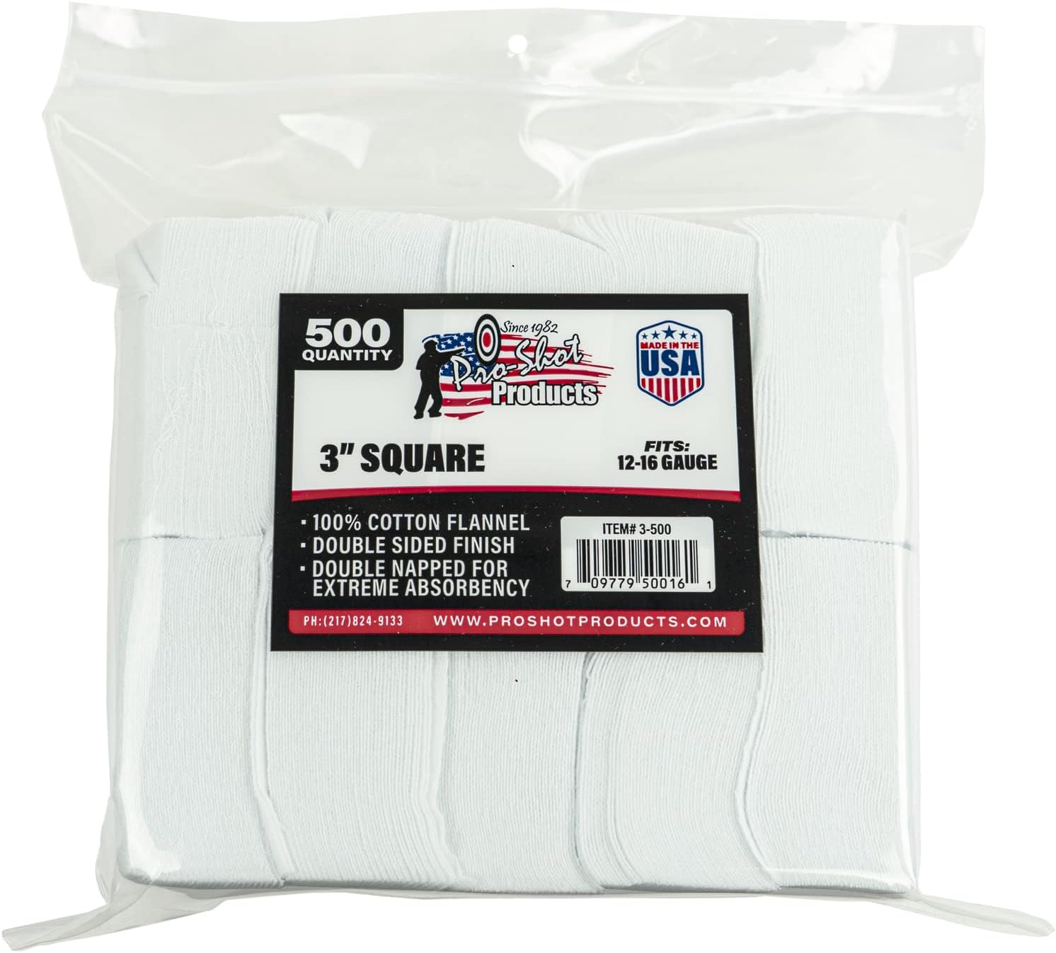 PROSHOT-3-2502 ProShot 12-16 Gauge 3" Square Cleaning Patches