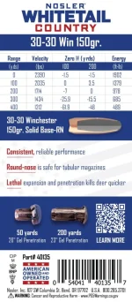 Nosler WCA 30-30 Win 150gr SBSP - Image 2