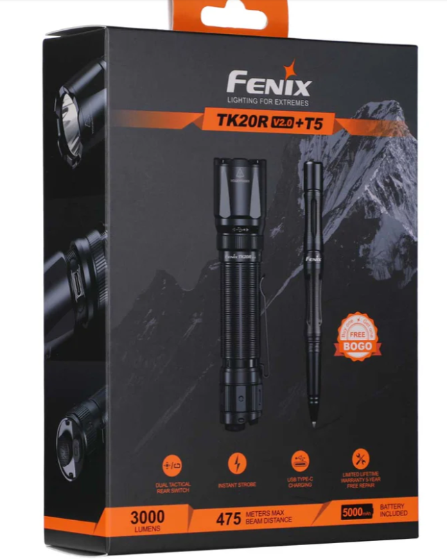 Fenix TK20R V2.0 Rechargeable Tac Flashlight with T5 Pen - VICTORY